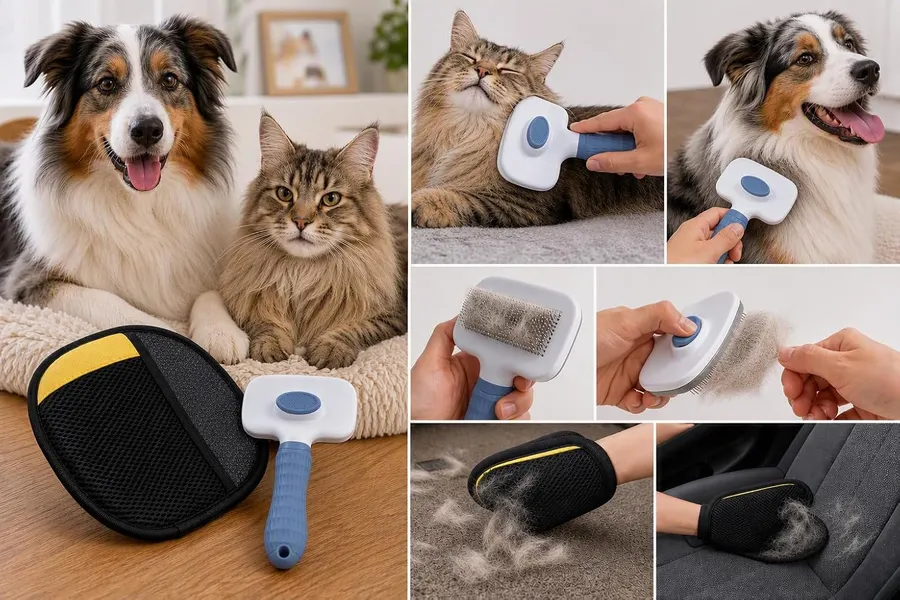 Dog & Cat Grooming Kit, Reusable Deshedding Glove + Self-Cleaning Grooming Brush – Blue, photo 5
