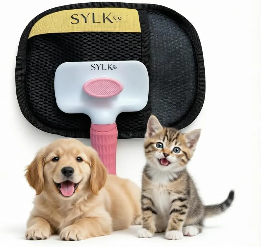 Dog & Cat Grooming Kit, Reusable Deshedding Glove + Self-Cleaning Grooming Brush, Pink, photo 4