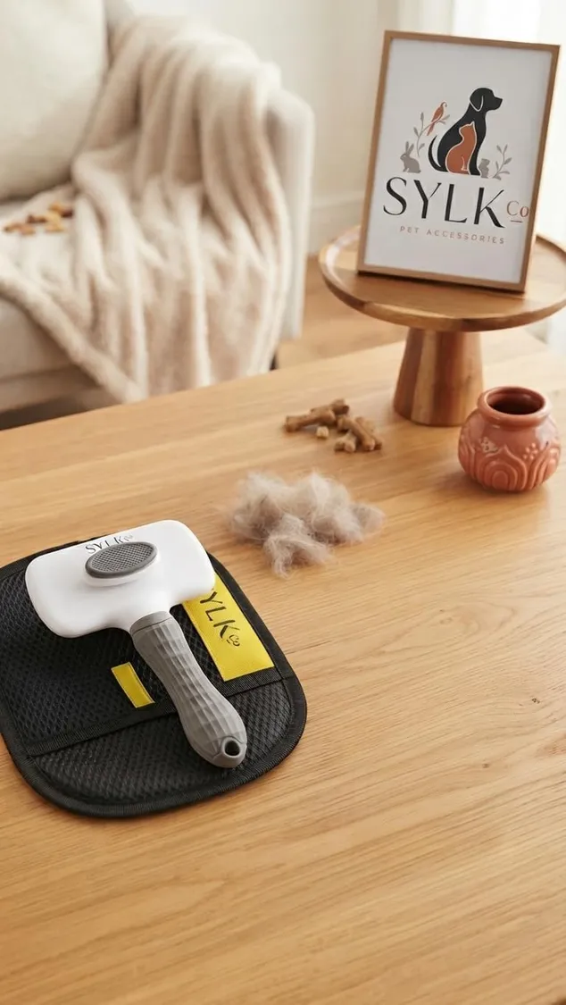 Dog & Cat Grooming Kit, Reusable Deshedding Glove + Self-Cleaning Grooming Brush (Gray), photo 5