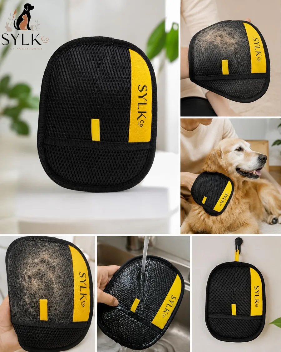 Dog & Cat Grooming Kit, Reusable Deshedding Glove + Self-Cleaning Grooming Brush (Gray), photo 9