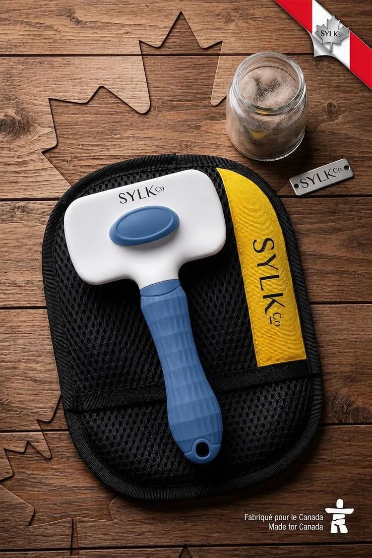 Dog & Cat Grooming Kit, Reusable Deshedding Glove + Self-Cleaning Grooming Brush – Blue, photo 8