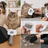 Dog & Cat Grooming Kit, Reusable Deshedding Glove + Self-Cleaning Grooming Brush (Gray), photo 2
