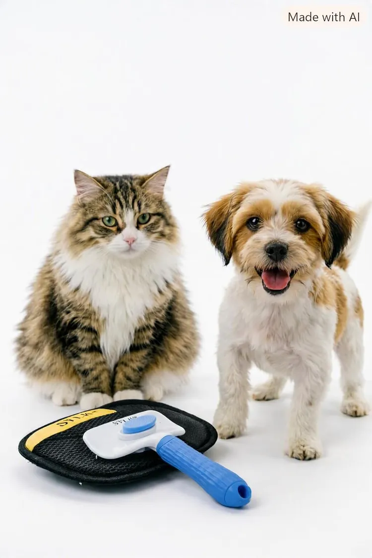 Dog & Cat Grooming Kit, Reusable Deshedding Glove + Self-Cleaning Grooming Brush – Blue, photo 6