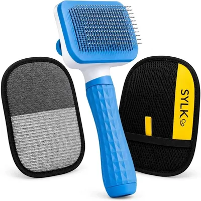 SYLK Co Pet Grooming Brush and Hair Removal Glove for Dogs and Cats (Blue).
