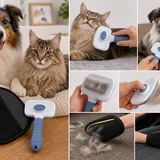 Dog & Cat Grooming Kit, Reusable Deshedding Glove + Self-Cleaning Grooming Brush – Blue, photo 5